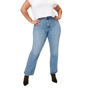 Good American Good Boy High Rise Straight Leg Curvy Distressed Jeans Blue941